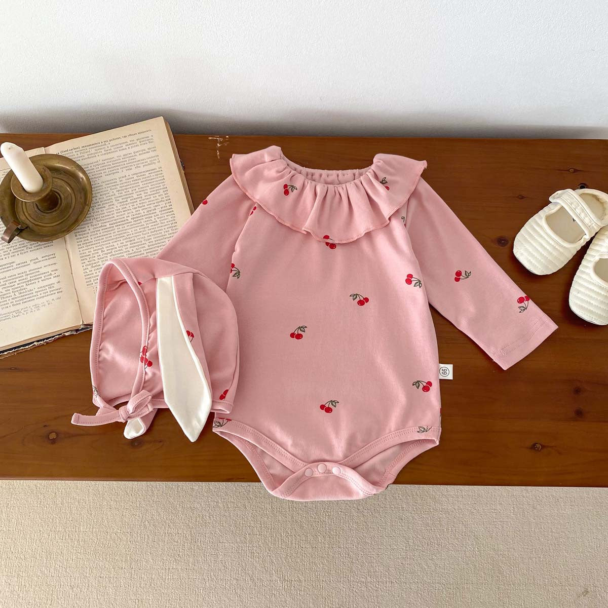 Autumn Arrival Baby Girls Long Sleeves Cherry Pattern Cute Onesies, MyKids-USA®, Baby One-Pieces, MyKids-USA - Size/Age - 66 (3-6M) - Color - Pink -  -  - TR2511232243-B