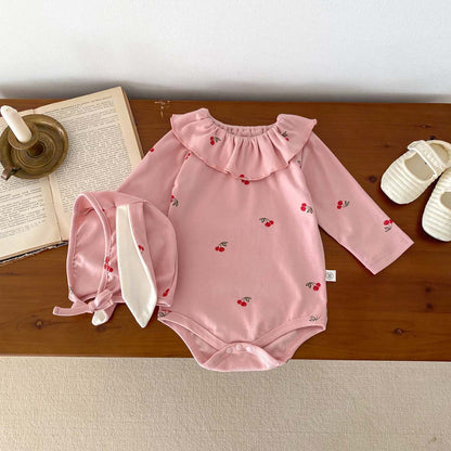 Autumn Arrival Baby Girls Long Sleeves Cherry Pattern Cute Onesies, MyKids-USA®, Baby One-Pieces, MyKids-USA - Size/Age - 66 (3-6M) - Color - Pink -  -  - TR2511232243-B