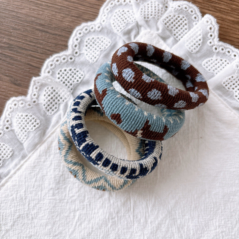 Collection of 4 Elastic Knitted Hair Ties, MyKids-USA®, Ponytail Holders, MyKids-USA - Size/Age - Average Size (0-12Y） - Color - Blue -  -  - TR2604012355-A.