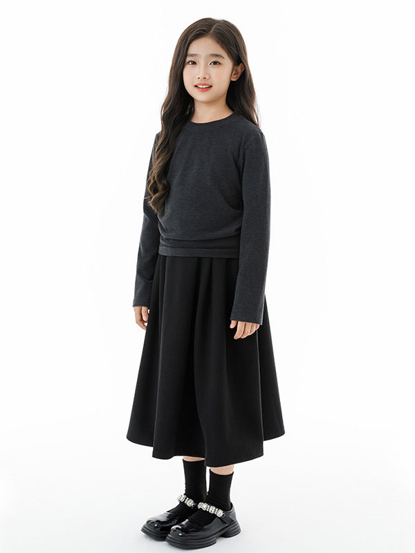 Arrival Autumn Kids Girls Grey Top, Black Sleeveless Vest and Skirt Clothing Set
