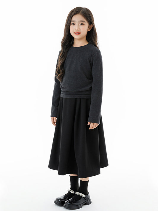 Arrival Autumn Kids Girls Grey Top, Black Sleeveless Vest and Skirt Clothing Set