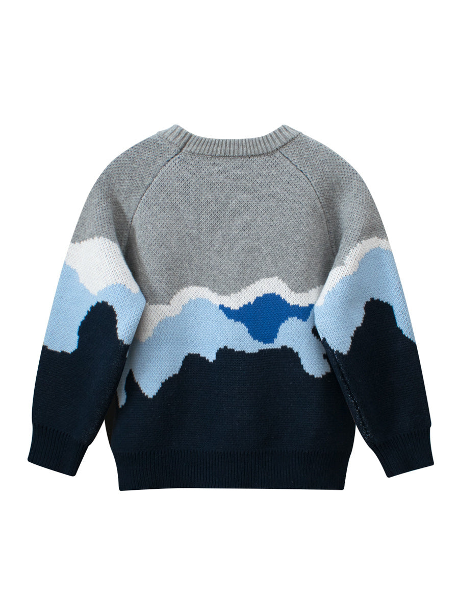 Baby Boy Kids Color Patchwork Crew Neck Long Sleeves Knitwear Pullover