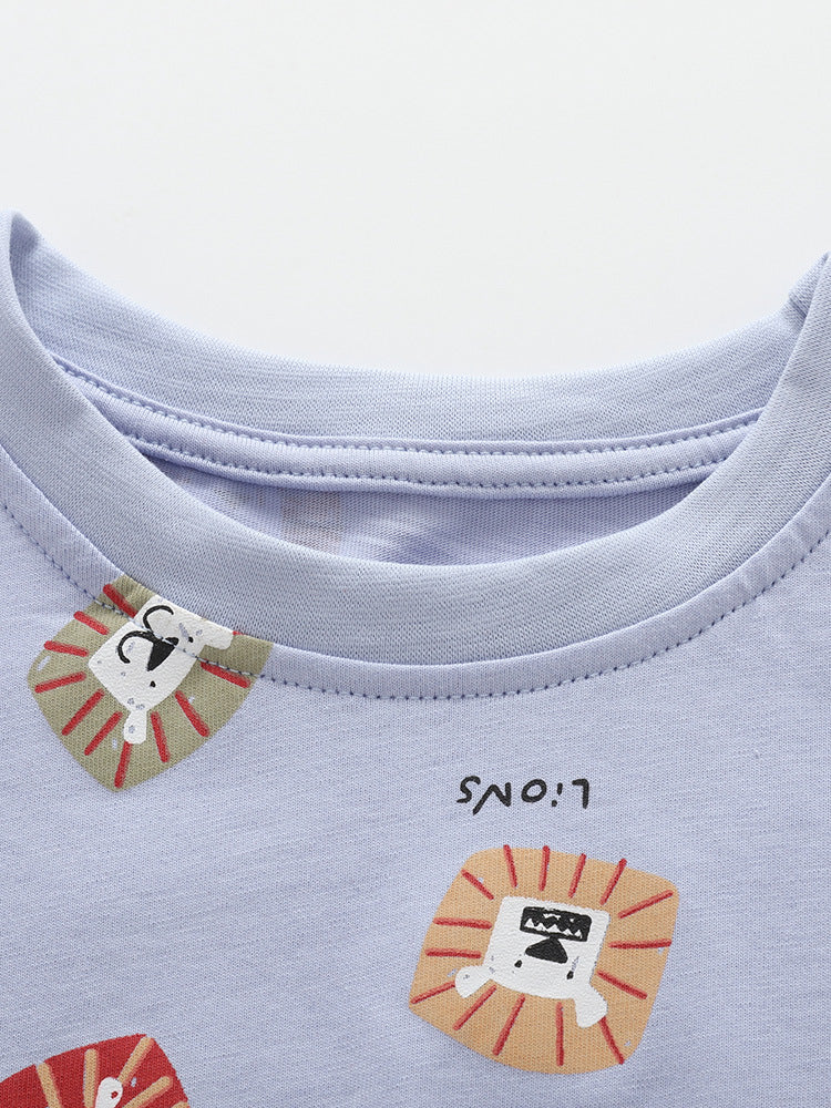 Arrival Summer Baby Kids Boys Short Sleeves Lions Pattern T-shirt and Shorts Clothing Set