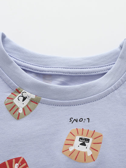 Arrival Summer Baby Kids Boys Short Sleeves Lions Pattern T-shirt and Shorts Clothing Set