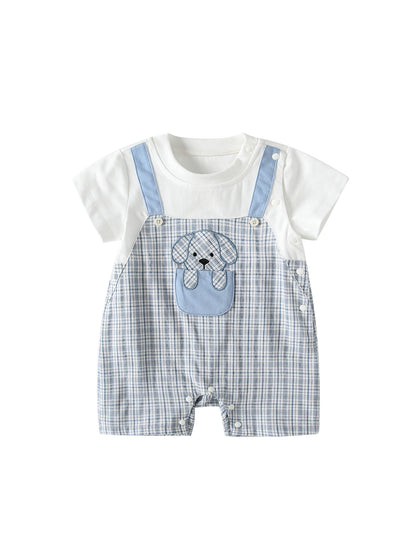 Summer Arrival Baby Boys Short Sleeves Color Patchwork Plaid Rompers Bodysuits