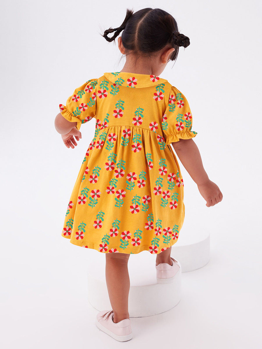 Baby Kids Girls Peter Pan Collar Floral Design Short Sleeves Dress, MyKids-USA®, Baby & Toddler Dresses, MyKids-USA -  -  -  -  -  -  - 