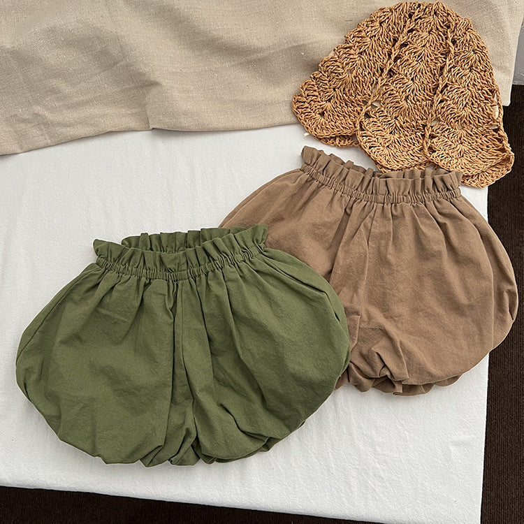 Baby Girl Solid Color Loose Soft Cotton Shorts
