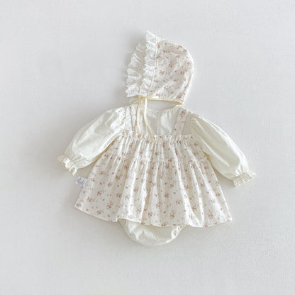 MyKids-USA® Baby Girls Long Sleeves Flowers Pattern Patchwork Design Bodysuit Dress
