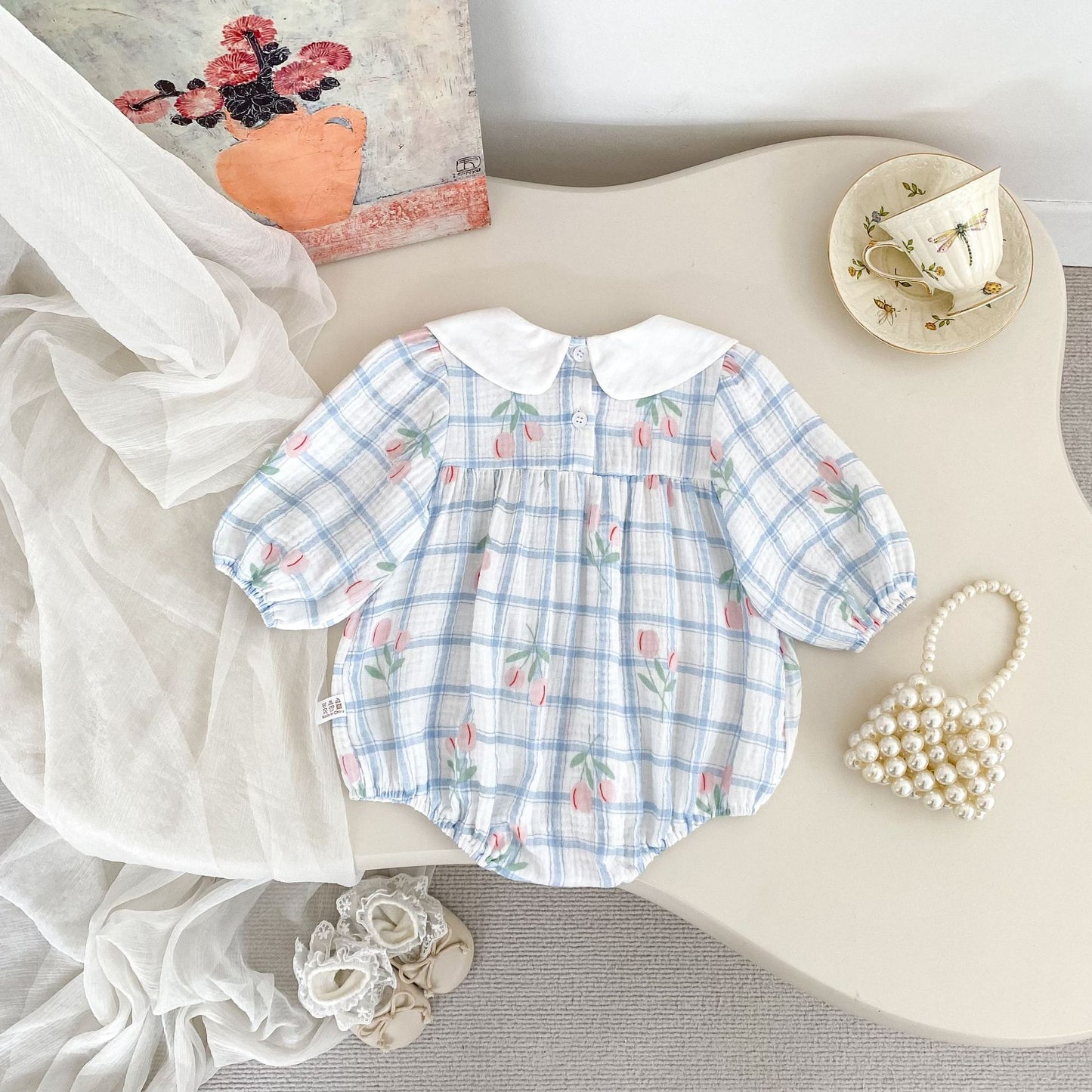 MyKids-USA® Autumn Flowers and Plaid Pattern Baby Kids Girls Princess Long Sleeves Bodysuit