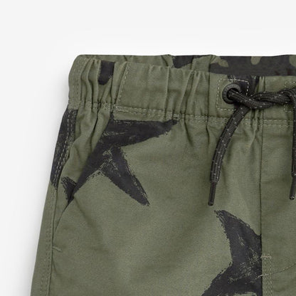 Boys Army Green Soft Casual Stars Print Capri Pants Shorts
