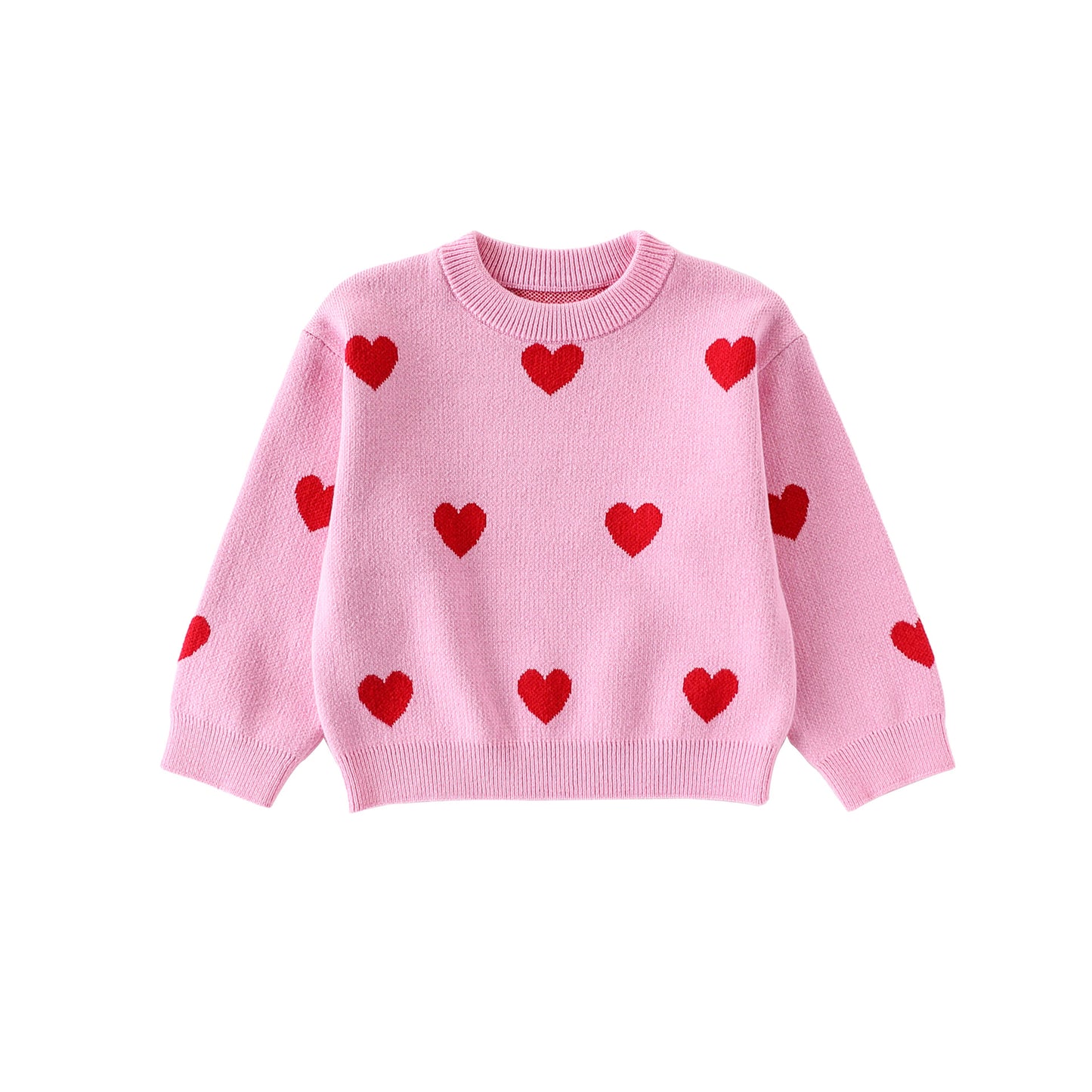 Autumn and Winter Arrival Baby Kids Girls Long Sleeves Hearts Pattern Crew Neck Sweater, MyKids-USA®, Sweaters, MyKids-USA - Size/Age - 80 (9-12M) - Color - Pink -  -  - TR2509282338-C