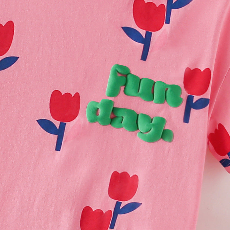 Summer Baby Kids Flowers and Letters Pattern T-shirt and Shorts Clothing Set for Girls, MyKids-USA®, Baby & Toddler Outfits, MyKids-USA -  -  -  -  -  -  - 