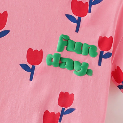 Summer Baby Kids Flowers and Letters Pattern T-shirt and Shorts Clothing Set for Girls, MyKids-USA®, Baby & Toddler Outfits, MyKids-USA -  -  -  -  -  -  - 