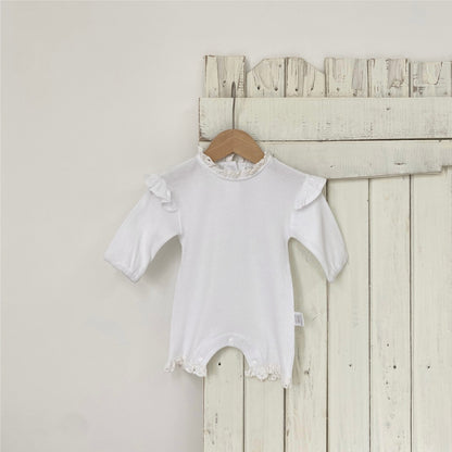 MyKids-USA® Autumn Hot Selling Baby Unisex Solid Color Ruffle Neck Long Sleeves Romper