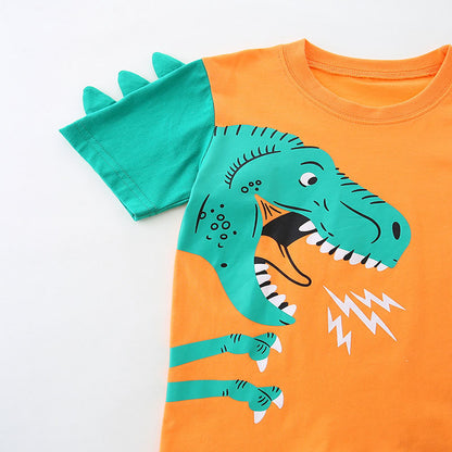 Summer Baby Kids Cartoon Dinosaur Pattern T-shirt and Plaid Shorts Clothing Set for Boys, MyKids-USA®, Baby & Toddler Outfits, MyKids-USA -  -  -  -  -  -  - 