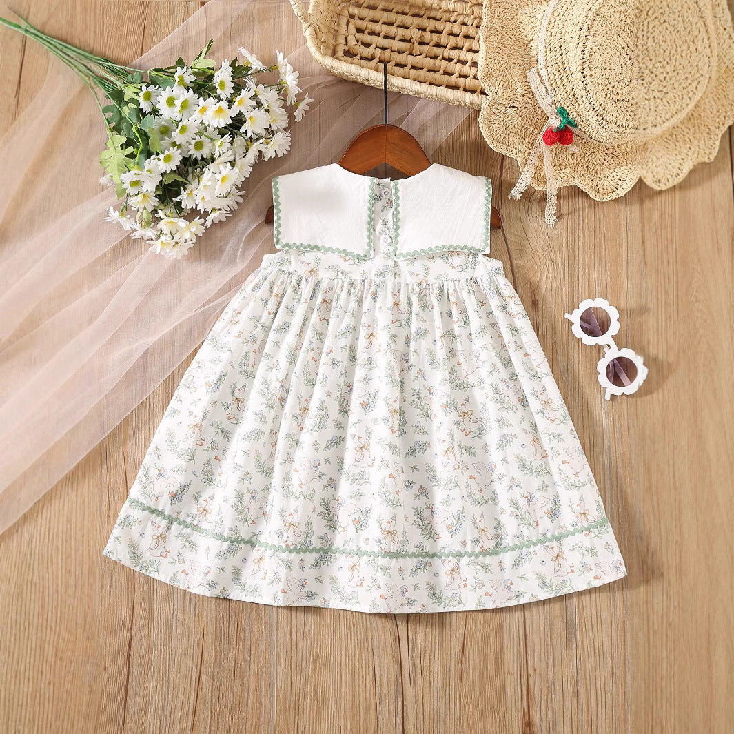 Summer Baby Kids Girls Sleeveless Floral Dress with Embroidery Collar, MyKids-USA®, Baby & Toddler Dresses, MyKids-USA -  -  -  -  -  -  - 