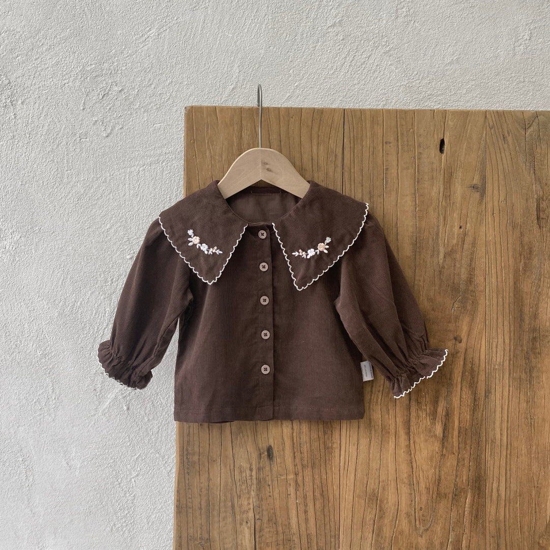 MyKids-USA® Design Autumn Baby Kids Girls Long Sleeves Flowers Embroidered Collar Shirt