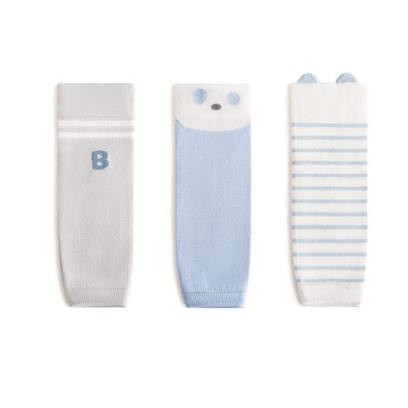 Winter and Autumn Baby Unisex Breathable Striped and Cartoon Knee Sleeves 23-27cm 3-Pair Set, MyKids-USA®, Baby & Toddler Socks & Tights, MyKids-USA - Size/Age - S (0-1Y) - Color - White -  -  - TR2512301326-D.