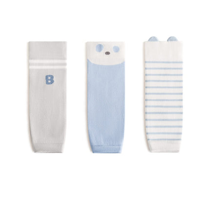Winter and Autumn Baby Unisex Breathable Striped and Cartoon Knee Sleeves 23-27cm 3-Pair Set, MyKids-USA®, Baby & Toddler Socks & Tights, MyKids-USA - Size/Age - S (0-1Y) - Color - White -  -  - TR2512301326-D.