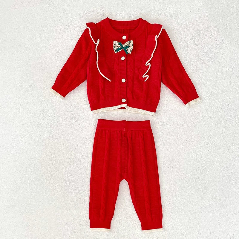 Arrival Autumn Baby Girls Long Sleeves Color Patchwork Jacquard Pattern Knitted Top Cardigan and Long Trousers Clothing Set, MyKids-USA®, Baby & Toddler Outfits, MyKids-USA -  -  -  -  -  -  - 