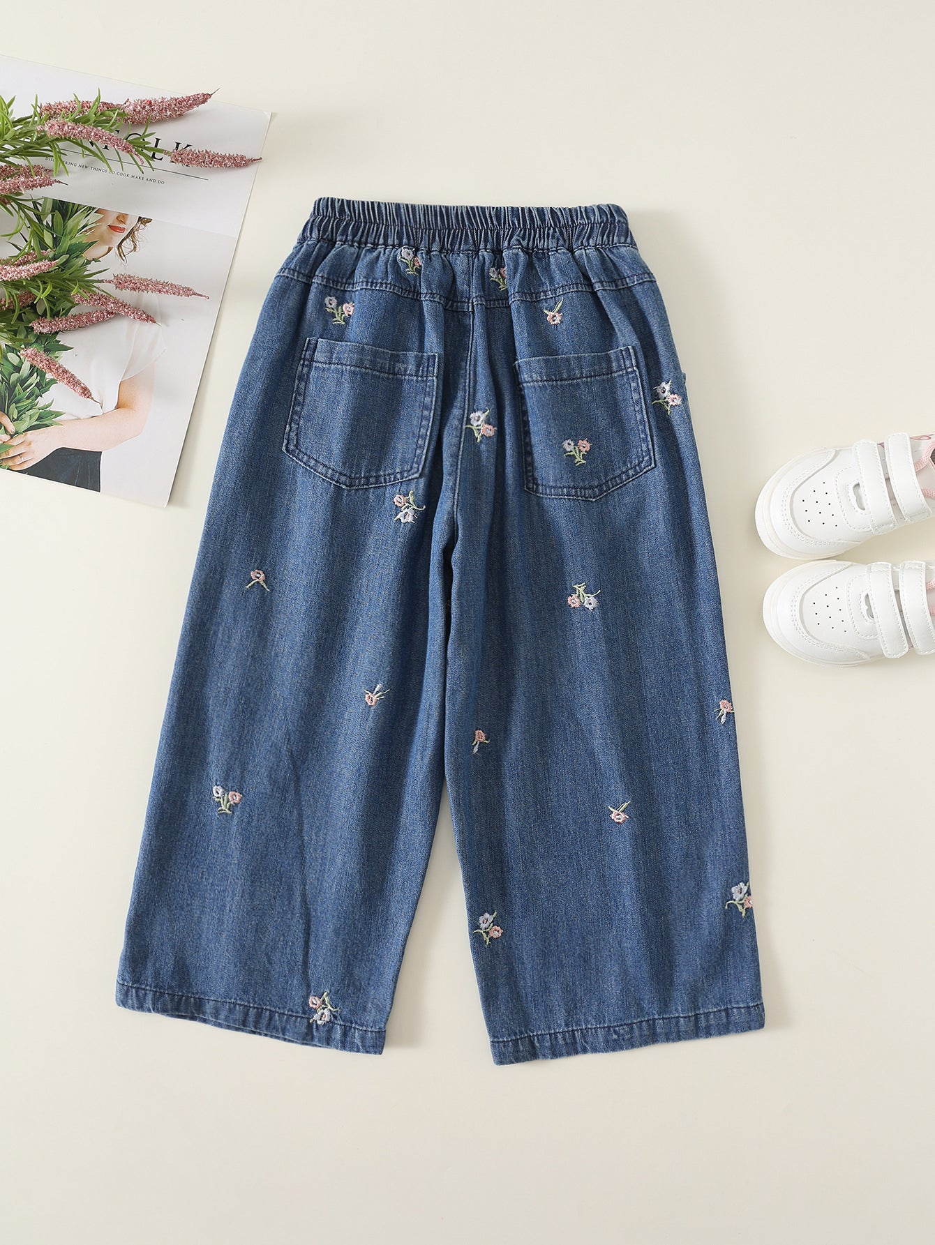 MyKids-USA® Arrival Autumn Girls Flowers Pattern Embroidered Jeans