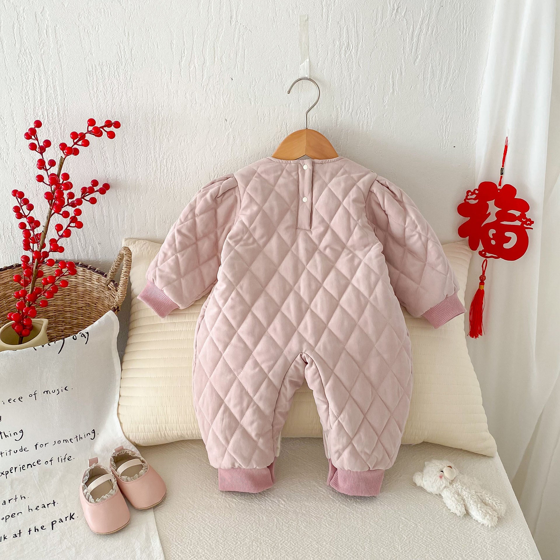 Winter Arrival Baby Girls Simple Rabbit Embroidered Pattern Warm Padded Thick Romper, MyKids-USA®, Baby One-Pieces, MyKids-USA -  -  -  -  -  -  - 