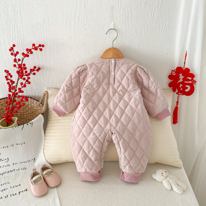 Winter Arrival Baby Girls Simple Rabbit Embroidered Pattern Warm Padded Thick Romper, MyKids-USA®, Baby One-Pieces, MyKids-USA -  -  -  -  -  -  - 