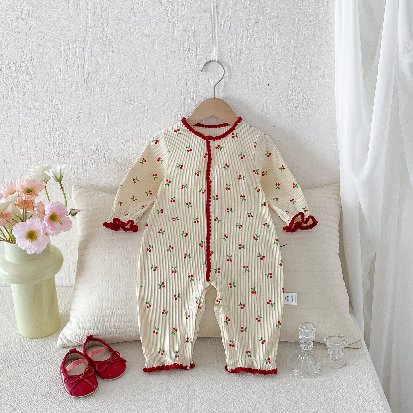 Autumn Arrival Baby Girls Long Sleeves Fruits Pattern Rompers, MyKids-USA®, Baby One-Pieces, MyKids-USA - Size/Age - 66 (3-6M) - Color - Beige -  -  - TR2509062256-A