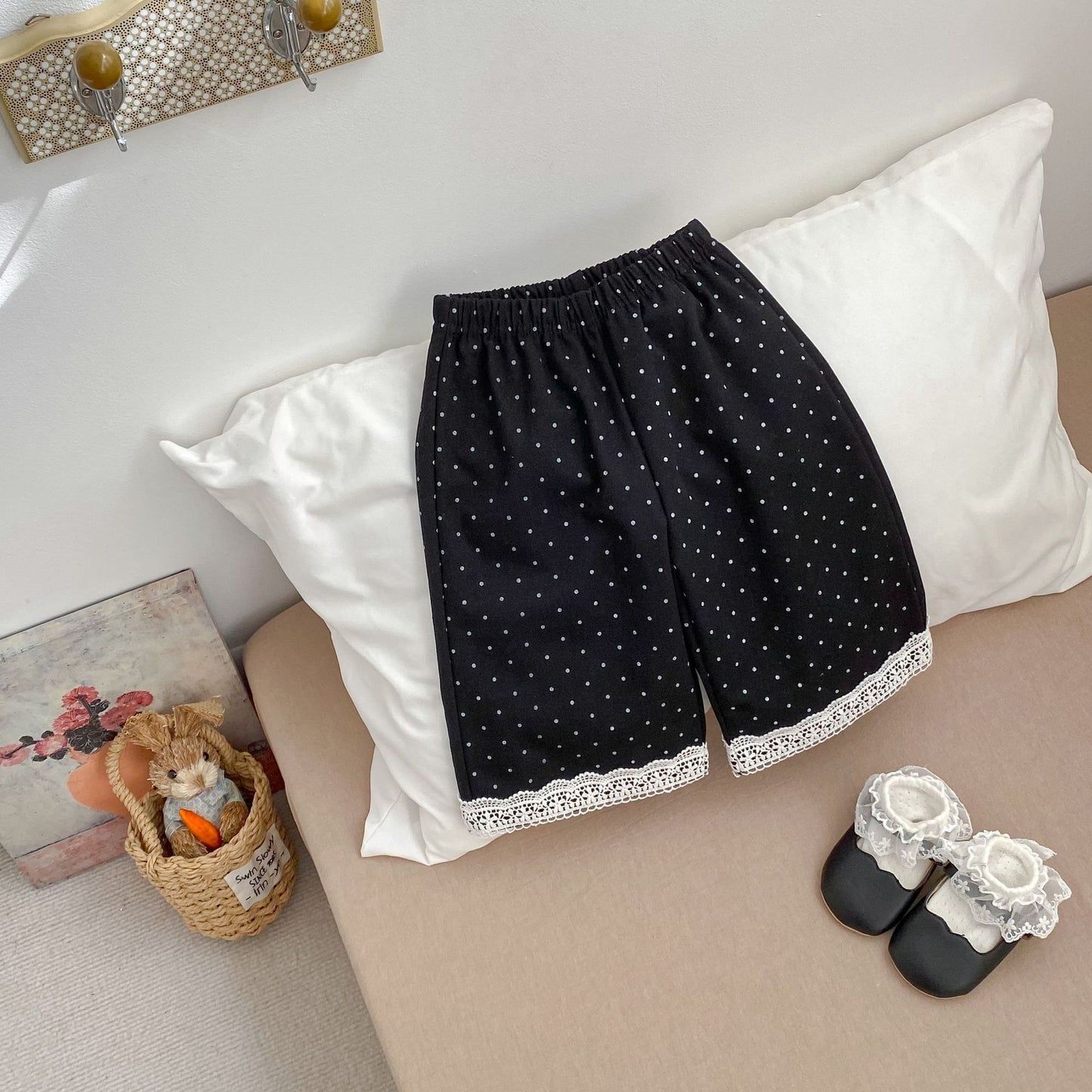 Arrival Baby Kids Girls Dots Pattern Lace Trim Pants, MyKids-USA®, Trousers, MyKids-USA - Size/Age - 73 (6-9M) - Color - Black -  -  - TR2603011652-A.