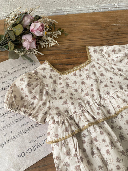 Summer Arrival Baby Short Sleeves Vintage Floral Pattern Bodysuit