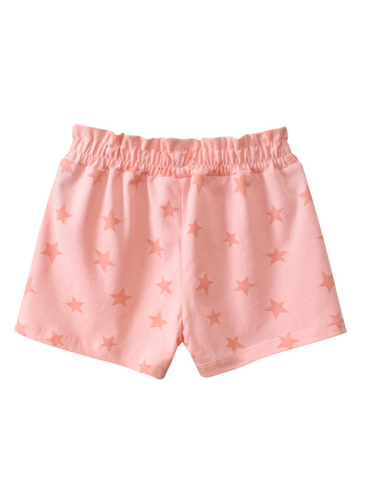 Girls Pink Soft Casual Style Stars Print Shorts