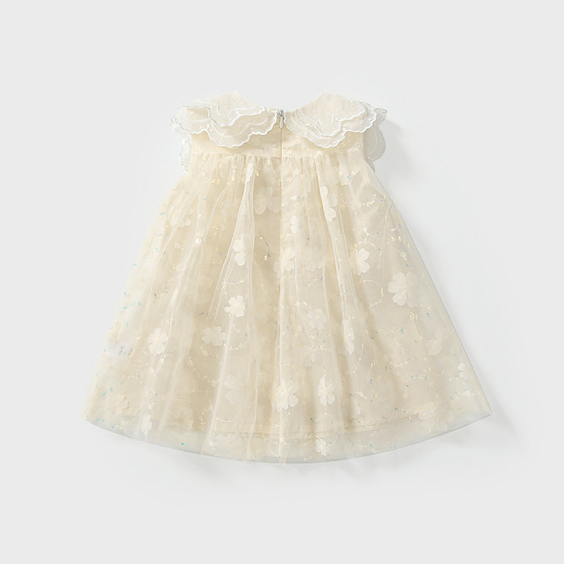 Summer Arrival Baby Girls Cute Floral Pattern Tulle Sleeveless Dress with Collar, MyKids-USA®, Baby & Toddler Dresses, MyKids-USA -  -  -  -  -  -  - 