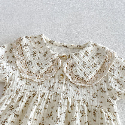 Summer Arrival Baby Girls Short Sleeves Flowers Pattern Vintage Bodysuit with Hat, MyKids-USA®, Baby & Children's One-Pieces, MyKids-USA -  -  -  -  -  -  - .