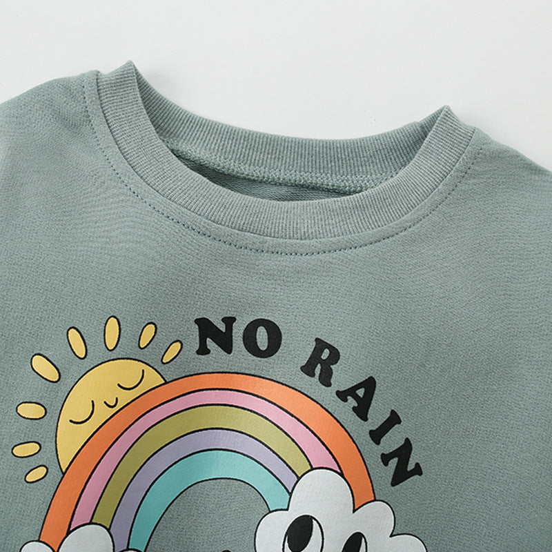 Autumn and Spring Arrival Flowers and Rainbow Cartoon Pattern Long Sleeves Pullover for Stylish Girls, MyKids-USA®, Sweatshirts, MyKids-USA -  -  -  -  -  -  - 