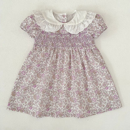 Summer Girls Floral Pattern Lace Trim Collar Bodysuit and Dress – Princess Sister Matching Set, MyKids-USA®, Baby & Children's Outfits, MyKids-USA - Size/Age - 66 (3-6M) - Color - White -  -  - TR2605132358-B.