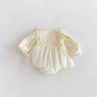 MyKids-USA® Baby Girls Long Sleeves Solid Color Tulle Bodysuit Dress