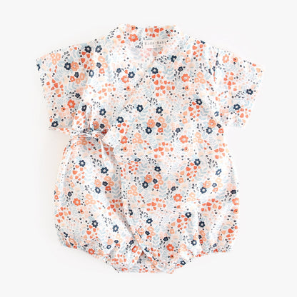 Summer New Arrival Baby Unisex Floral Print Short Sleeves V Neck Sleeping Onesies