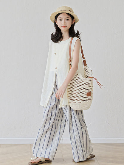 Arrival Summer Baby Kids Girls Sleeveless Plain Top and Striped Pants Sets