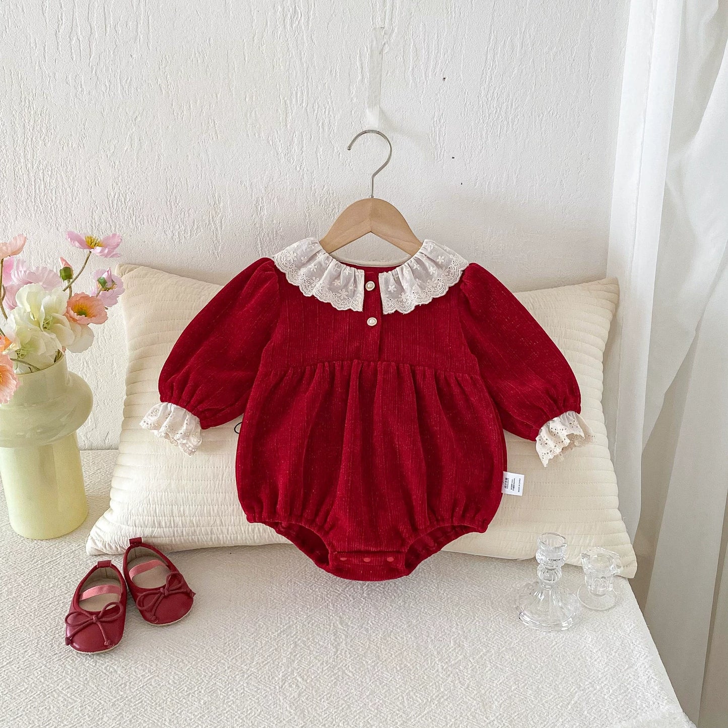 Autumn Arrival Baby Girls Long Sleeves Color Patchwork Onesies, MyKids-USA®, Baby One-Pieces, MyKids-USA - Size/Age - 66 (3-6M) - Color - Red -  -  - TR2508252334-A