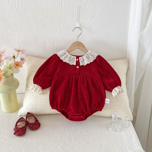 Autumn Arrival Baby Girls Long Sleeves Color Patchwork Onesies, MyKids-USA®, Baby One-Pieces, MyKids-USA - Size/Age - 66 (3-6M) - Color - Red -  -  - TR2508252334-A