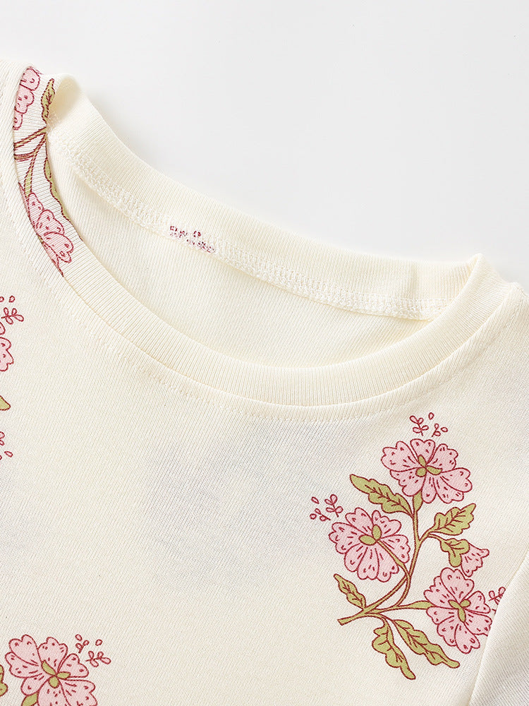Summer Baby Kids Girls Short Sleeves Flowers Pattern Dress