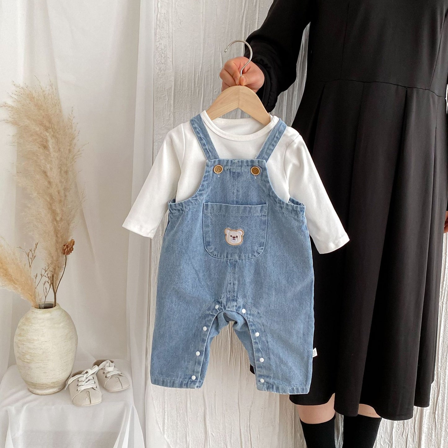 Spring and Autumn Baby Kids Unisex Long Sleeves White Top and Denim Sleeveless Overalls Clothing Set, MyKids-USA®, Baby & Toddler Outfits, MyKids-USA -  -  -  -  -  -  - 