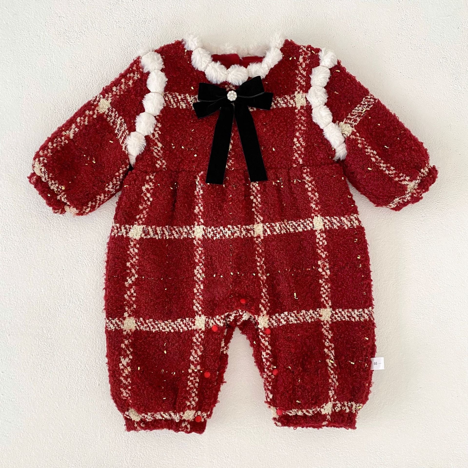 Winter Arrival Baby Girls Long Sleeves Plaid Pattern Fleece-Lined Warm Rompers, MyKids-USA®, Baby One-Pieces, MyKids-USA - Size/Age - 66 (3-6M) - Color - Red -  -  - TR2512031831-A