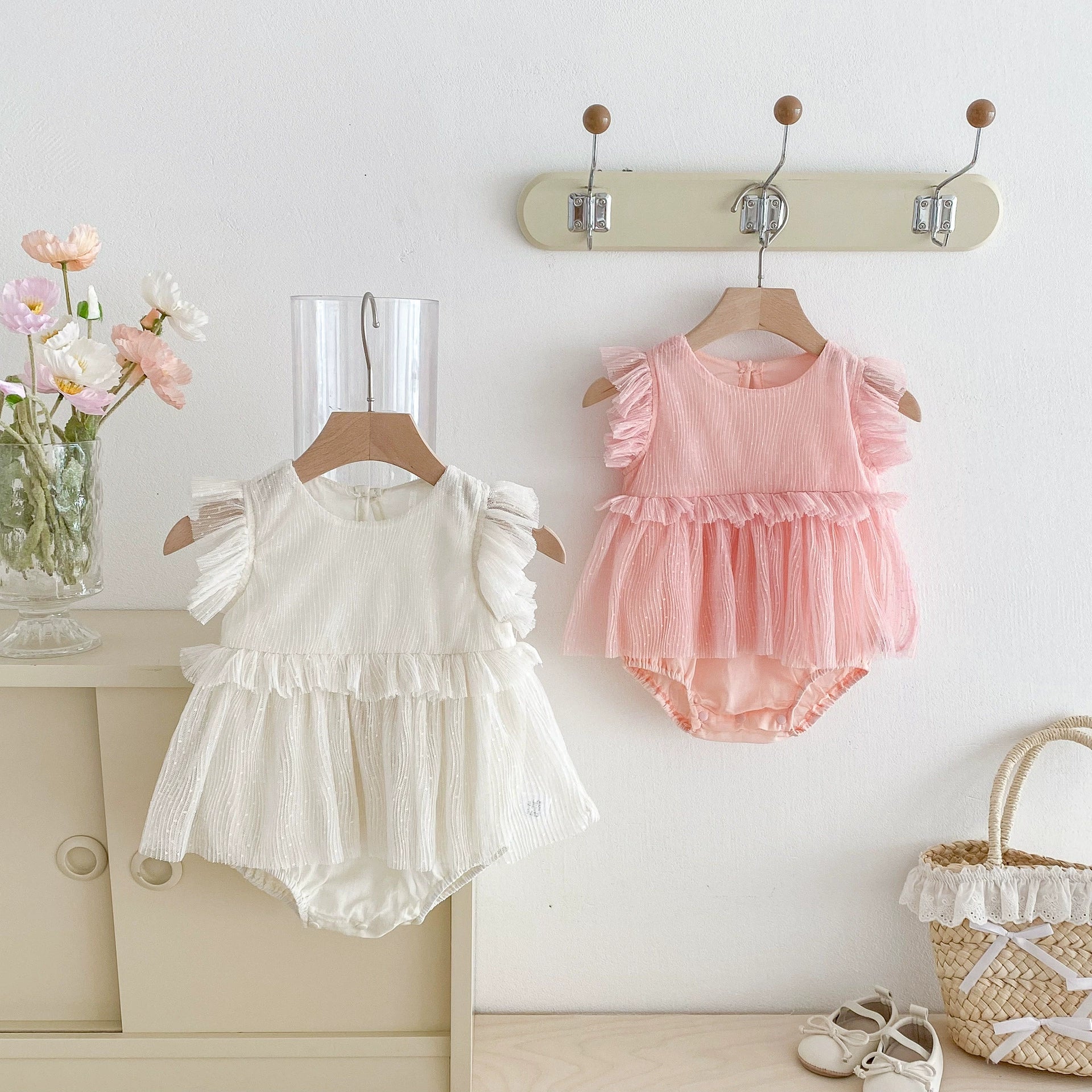 Summer Arrival Baby Girls Solid Color Fly Sleeves Tulle Design Onesies, MyKids-USA®, Baby One-Pieces, MyKids-USA -  -  -  -  -  -  - 