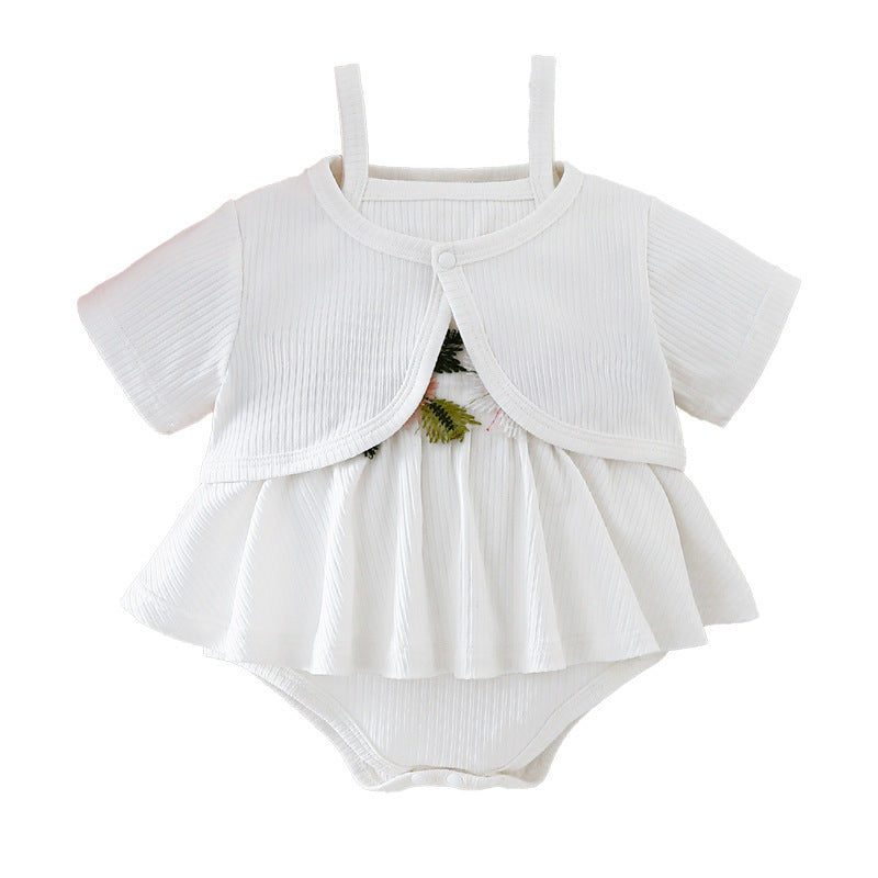 Design Summer Baby Kids Girls Short Sleeves Plain Coat with Floral Bodysuit Set, MyKids-USA®, Baby & Children's Outfits, MyKids-USA - Size/Age - 66 (3-6M) - Color - White -  -  - TR2606012219-A.