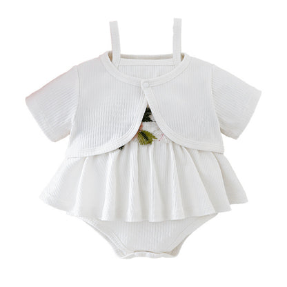 Design Summer Baby Kids Girls Short Sleeves Plain Coat with Floral Bodysuit Set, MyKids-USA®, Baby & Children's Outfits, MyKids-USA - Size/Age - 66 (3-6M) - Color - White -  -  - TR2606012219-A.
