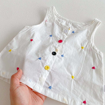 Summer Baby Kids Girls Sleeveless Hearts Embroidery Vest and Shorts Clothing Set, MyKids-USA®, Baby & Toddler Outfits, MyKids-USA -  -  -  -  -  -  - .