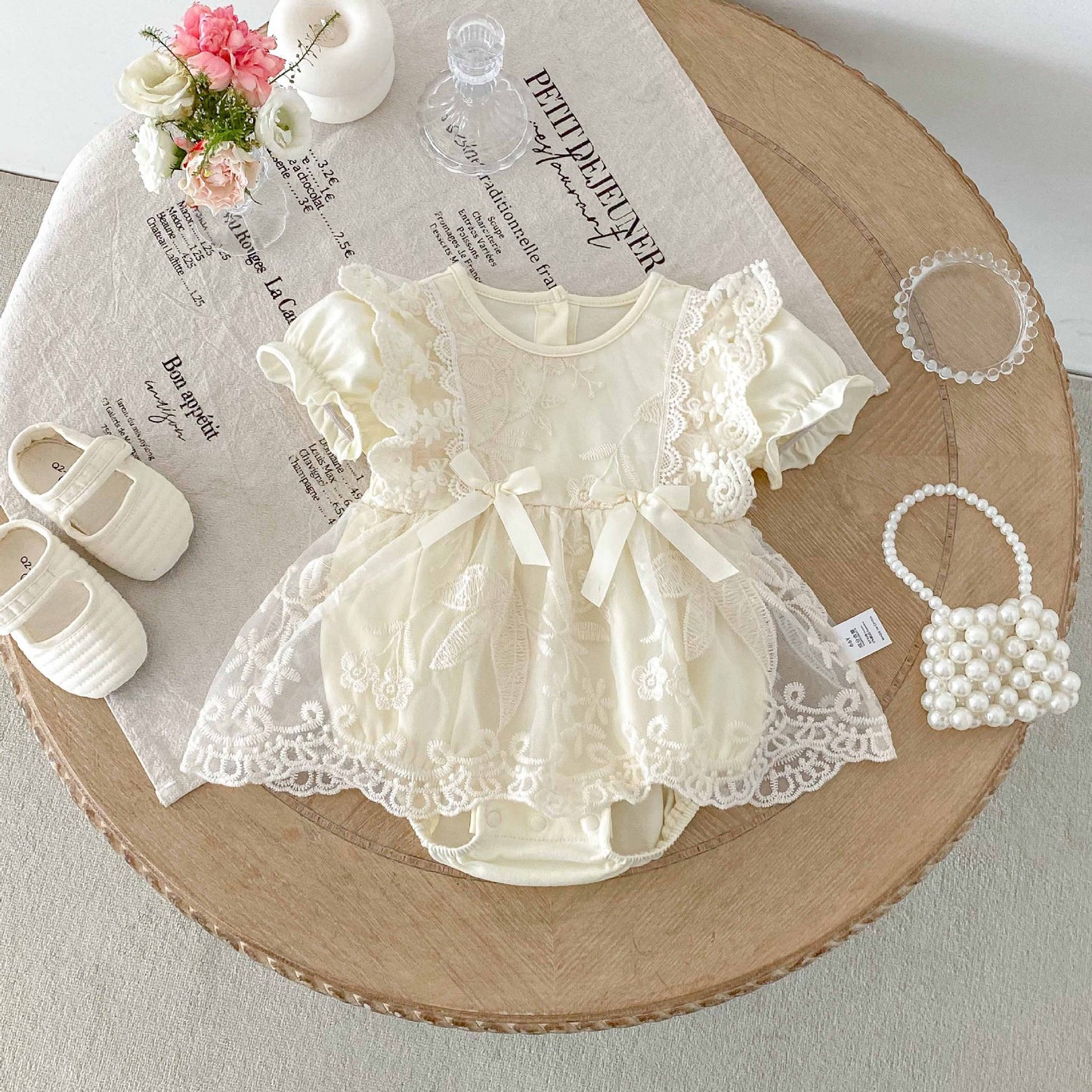 Summer Arrival Baby Girls Cute Solid Color Floral Embroidery Short Sleeves Dress Design Onesies, MyKids-USA®, Baby One-Pieces, MyKids-USA -  -  -  -  -  -  - 