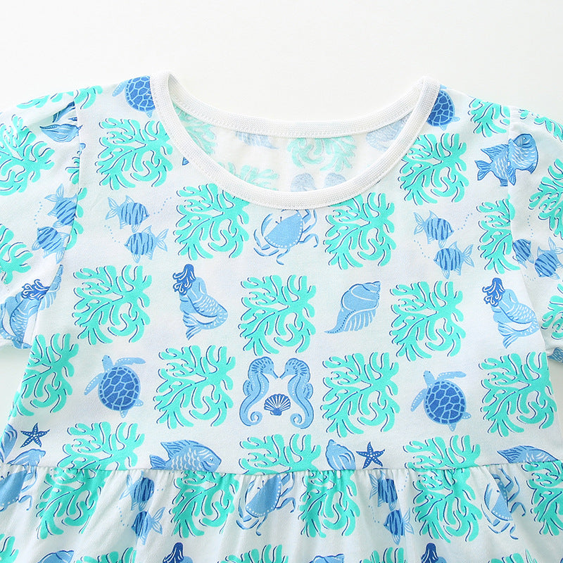 Summer Arrival Marine Animals Pattern Short Sleeves Dress for Stylish Girls, MyKids-USA®, Baby & Toddler Dresses, MyKids-USA -  -  -  -  -  -  - 