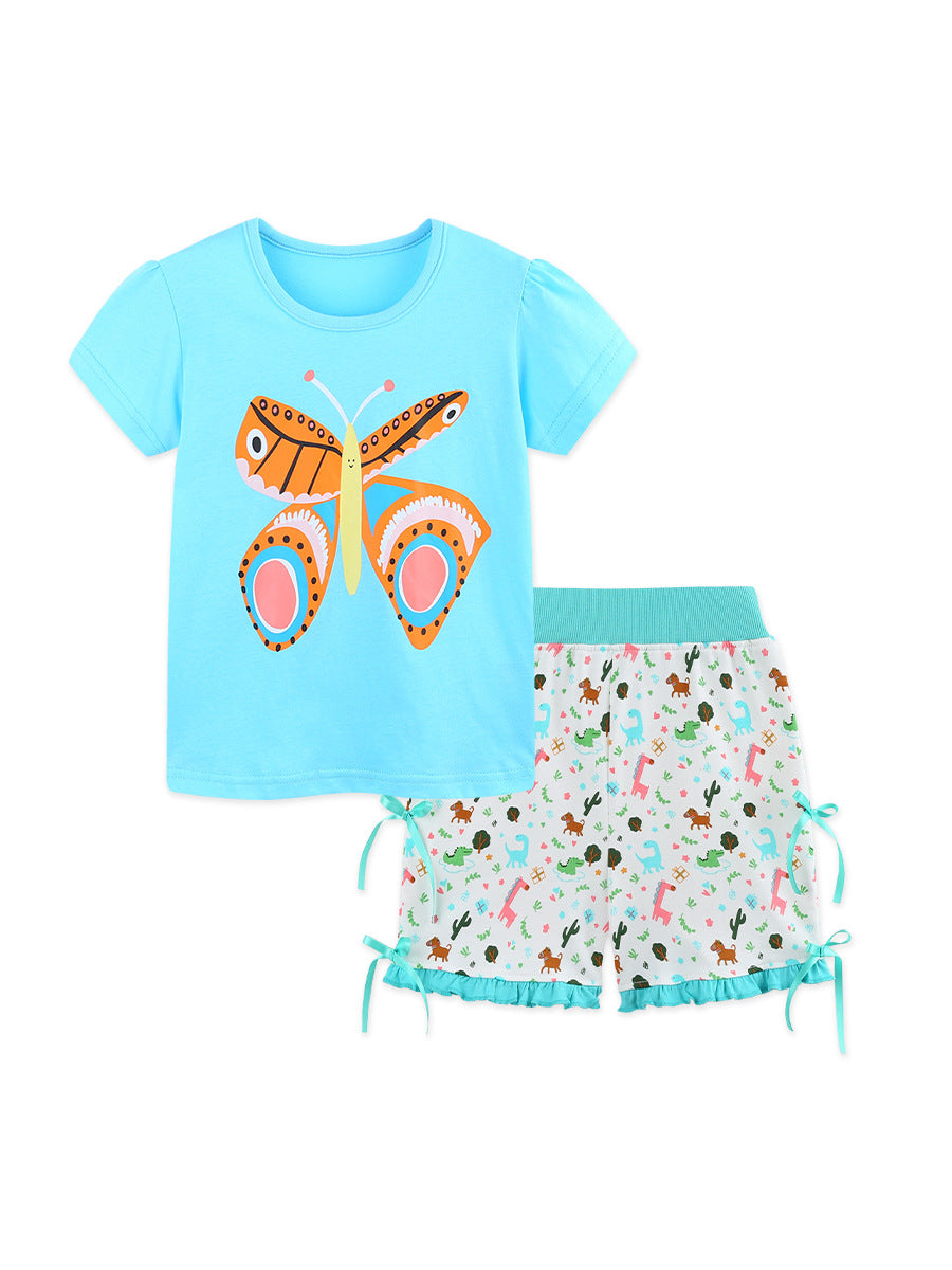 Arrival Summer Baby Kids Girls Short Sleeves Cartoon Pattern T-shirt and Shorts Clothing Set, MyKids-USA®, Baby & Children's Outfits, MyKids-USA - Size/Age - 90 (12-24M) - Color - Blue -  -  - TR2606012254-A.